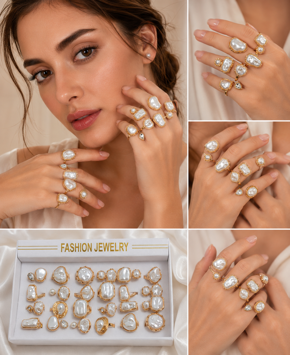 Gold & Pearl Adjustable Rings Collection