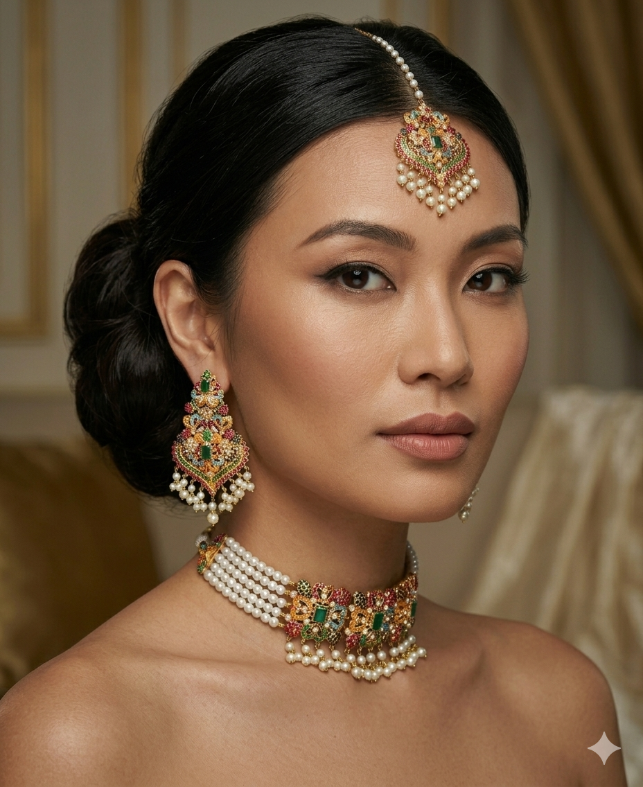 Traditional Wedding Choker Set with Earrings & Maang Tikka