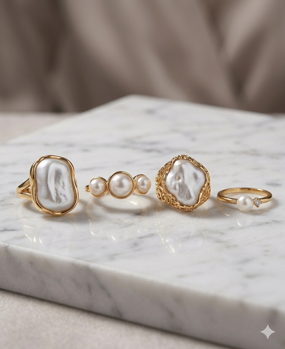 Gold & Pearl Adjustable Rings Collection