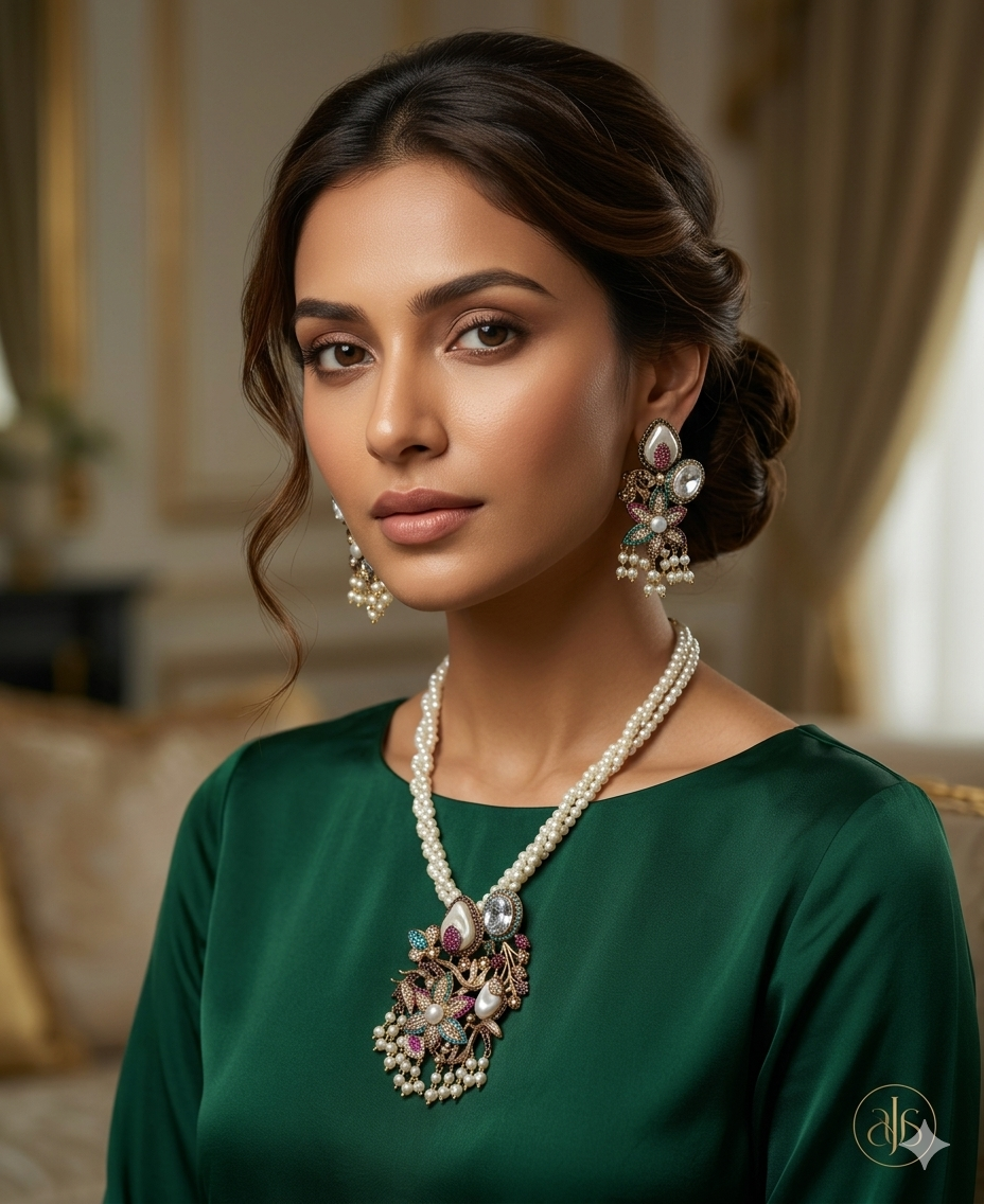 Traditional Pearl Necklace Set with Earrings
