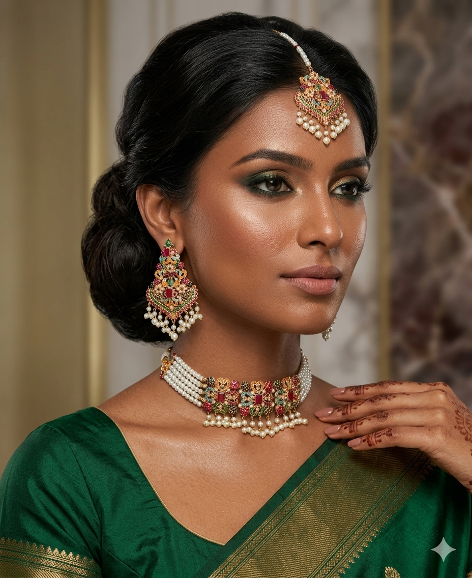 Traditional Wedding Choker Set with Earrings & Maang Tikka