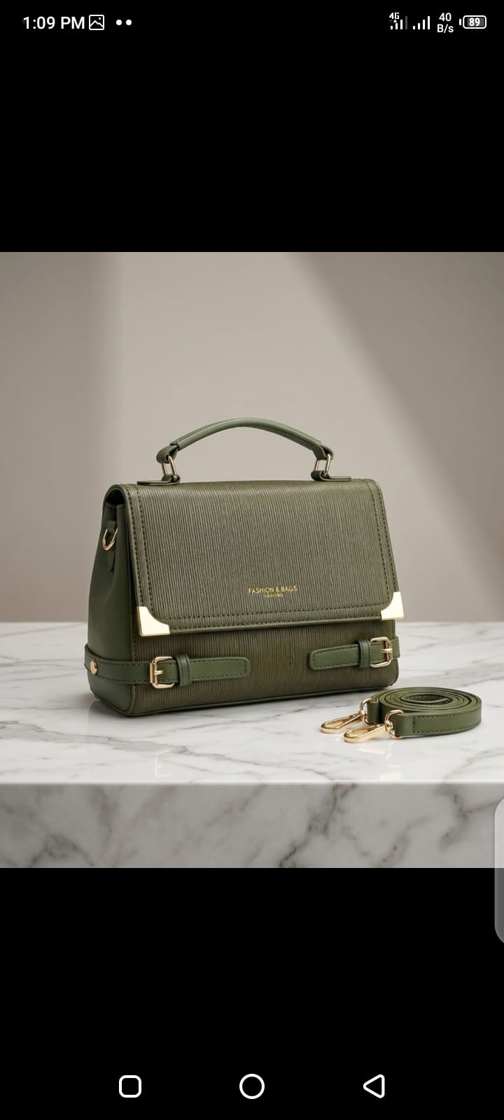 Elegant Olive Green Satchel Bag (Imported)